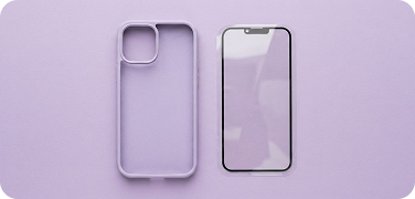 Capinha lilás e película para celular